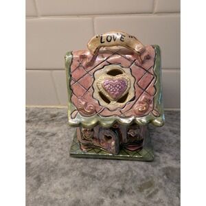 Heather Goldminc Blue Sky Clayworks LOVE House Cottage Tea Lite With Baseplate